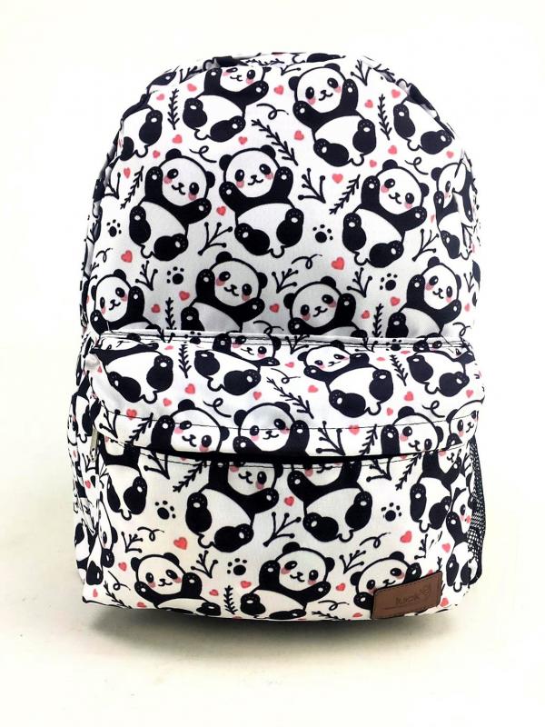 LuckyBag Renkli Kalpli Panda Desenli Dayanıklı Spor Seyahat Yürüyüş Okul Genç Çocuk Sırt Çanta 