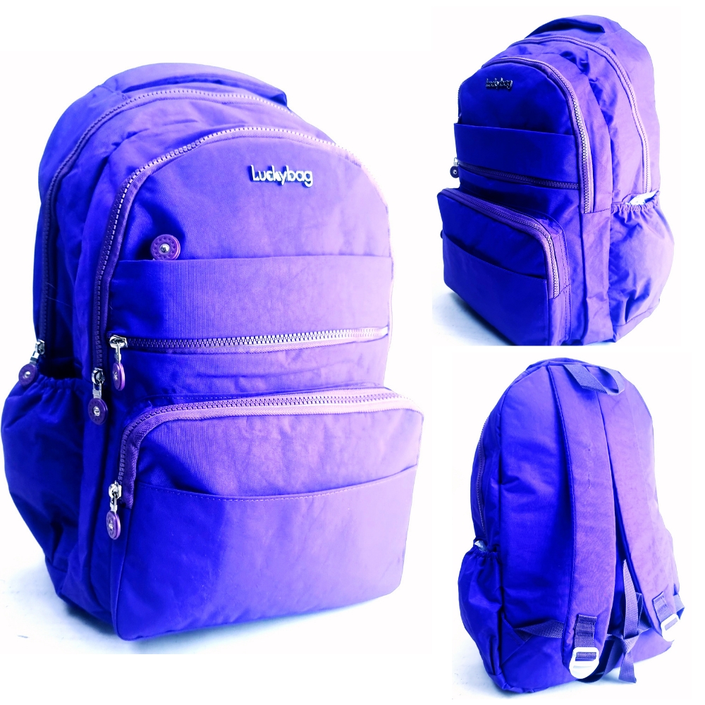 Krinkıl Kumaş Mor Laptop Bölmeli Astarlı Okul Çantası