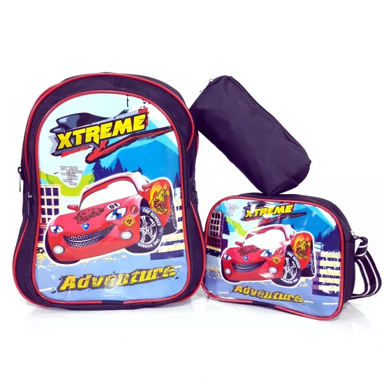 Araba Resimli Okul Çantası Erkek Çocuk Sırt ve Beslenme Çantası Kalemlik