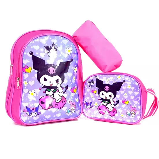 Kuromi Resimli Okul Çantası Kız Çocuk Ve Erkek Çocuk Sırt ve Beslenme Çantası Kalemlik